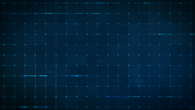 Abstract blue digital technology grid background with graphic glowing lines.