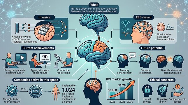 Detailed infographic on brain computer interface technology