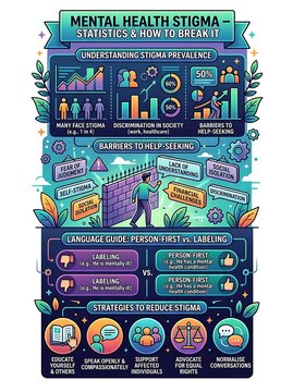 Mental health stigma statistics and awareness infographic