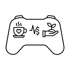 Gamepad controller with coffee heart and plant growth line art icon © ZOHIRUL