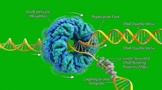 Dna replication process with labeled components and structures