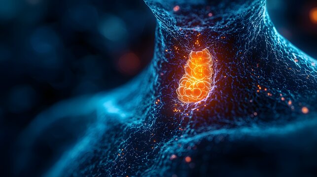 Luminous thyroid organ inside neck for endocrine education visual photo