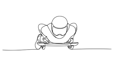 Skeleton Racer, Winter Sport Athlete, Extreme Descent, One Line Drawing © Wachi