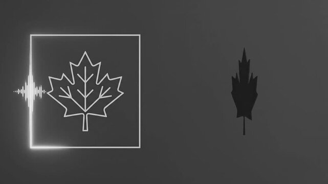 Animated Glowing Maple Leaf Icon with Digital Audio Waveform Signal
