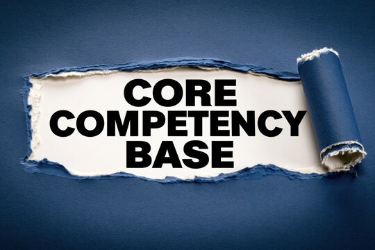 Core competency base message under ripped blue paper edge