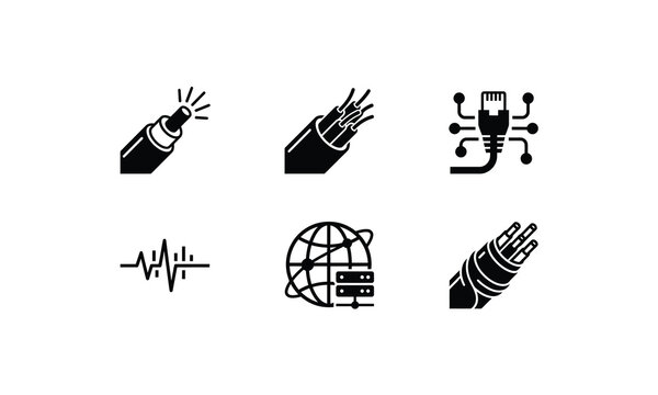 Fiber optic cable icon set for high speed network technology.