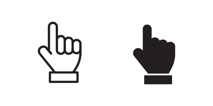 finger icon set featuring pointing hand gestures in outline, solid and flat styles for user interface and navigation design