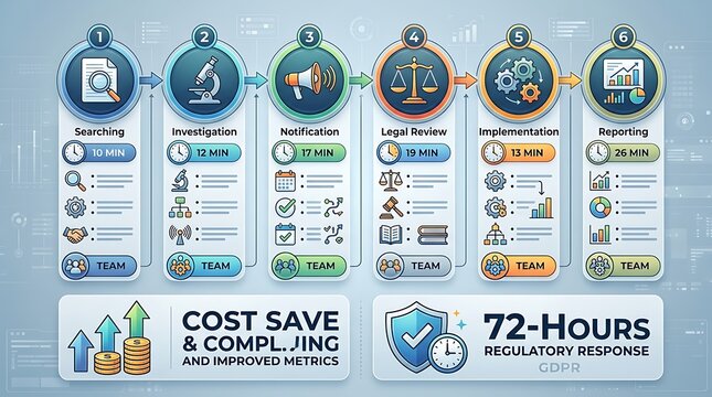 Business infographic showing a six step data compliance workflow