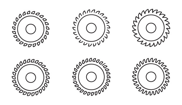 Saw blades icons. circular saw outline vector elements. workshop and carpentry equipment.