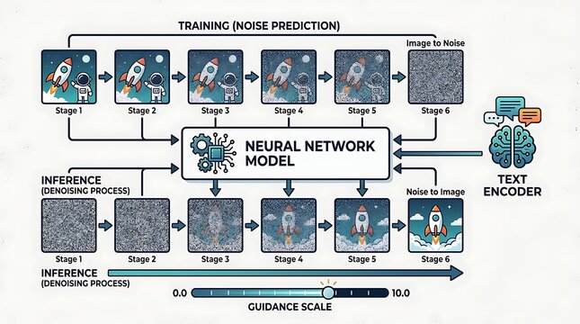 Neural network training and inference diagram for image generation