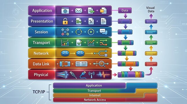 Network protocol layers diagram of osi and tcp ip models