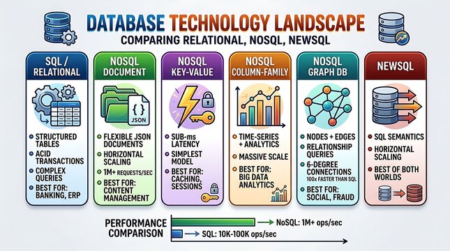 Comparative infographic of database architectures and performance