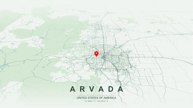 Modern minimalist vector map of Arvada, Colorado, USA. High-quality scalable illustration of Arvada Jefferson County city grid, Standley Lakefront, Interstate 76 for posters design.