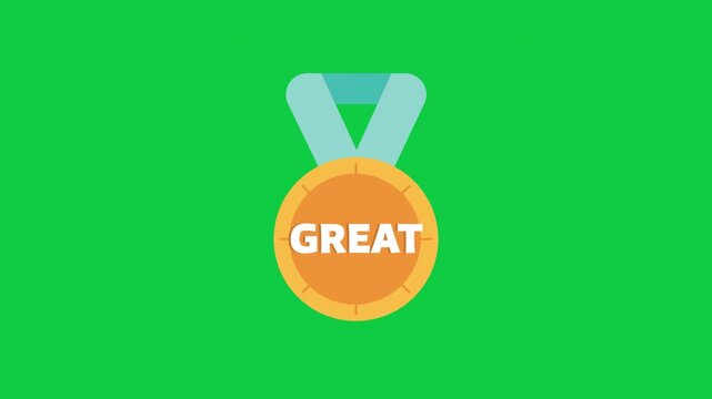 Cute gold "Great" school achievement medal on green screen