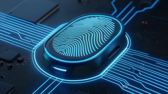 Futuristic fingerprint scanner integrated with high tech circuit for advanced security and biometric authentication