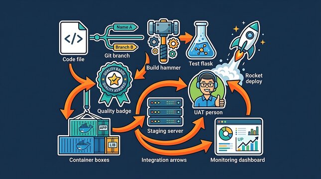 Software development lifecycle diagram with devops icons
