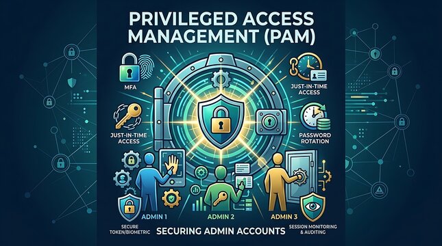Privileged access management infographic for securing admin accounts