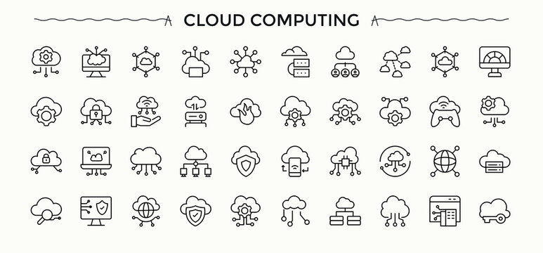 Cloud Computing vector line icon set. Thin linear style icons. Database linear icon set. Includes thin line symbols computing, compute, data, computer, system, technology and more.