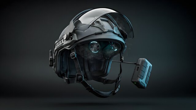 Modern military tactical helmet with night vision device and communication gear