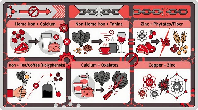 Mineral absorption inhibitors and food interactions infographic