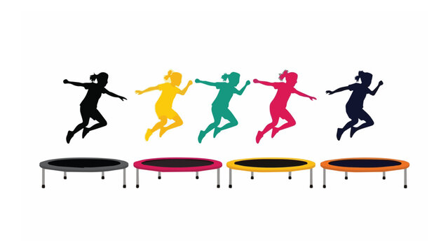 Colorful Children Jumping on Trampolines in Playful Motion
