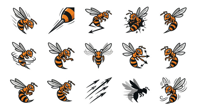 Aggressive wasp and hornet mascot logo collection with stingers