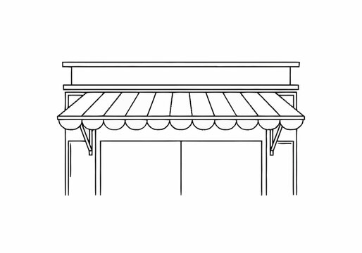 Simple line art drawing of a classic shop awning over a storefront entrance.