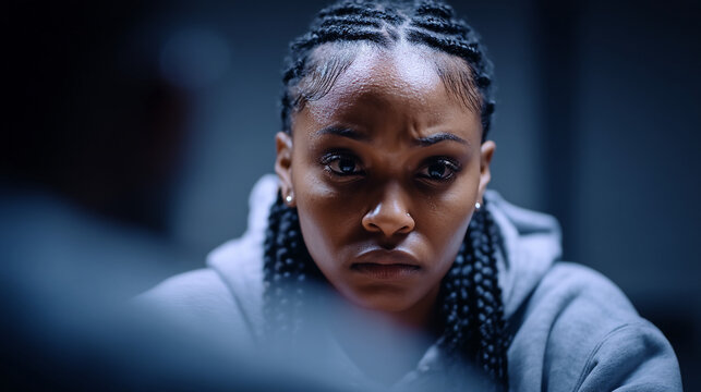Portrait of a serious young woman with braids looking directly into the camera portrait authentic