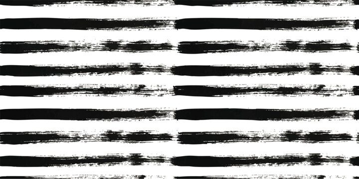 Black horizontal paint brush strokes pattern with a rough texture for artistic design and creative background