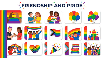 Fototapeta premium Celebrating Friendship and Pride with Diverse People Holding Rainbow Flags and Balloons