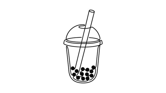 Bubble Tea Drink Icon Line Art Minimalist Design