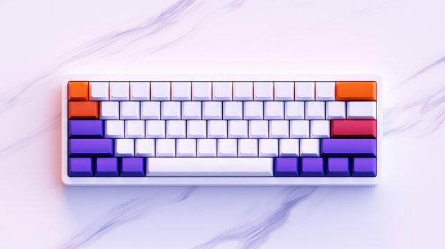 A vibrant mechanical keyboard design featuring colorful keycaps set against a sleek marble background