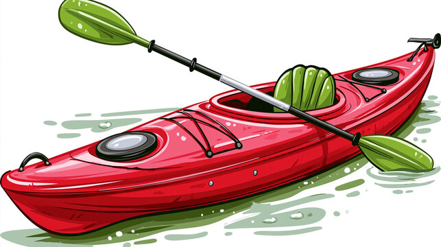 Red kayak with a green paddle watercraft recreation kayaking navigation