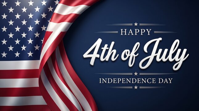 4th of july independence day, Happy 4th of July greeting Card 2023 with usa waving flag vector background illustration for banner, poster. 