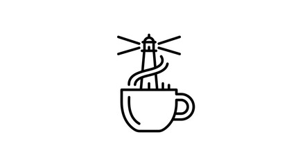 Obraz premium Minimalist coffee cup icon with lighthouse symbol design.