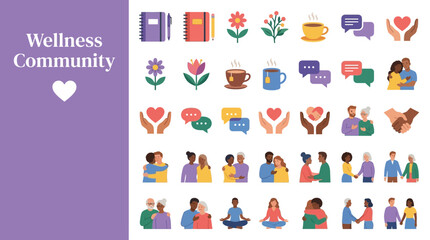 Fototapeta premium Wellness Community Icons Symbols of Connection, Support, and Healthy Lifestyles for People