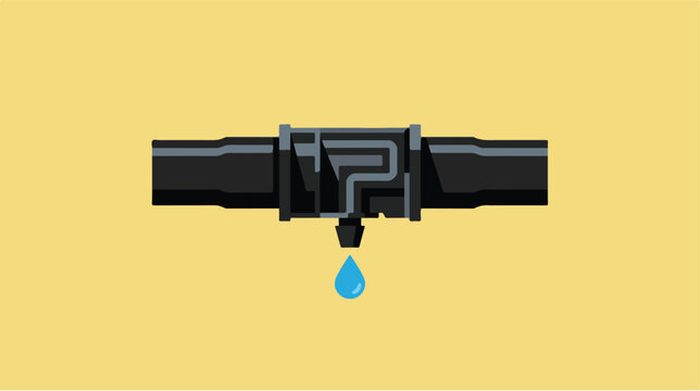 Black industrial pipe with a water drop symbolising a leak.