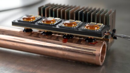 Fototapeta premium Computer processor with heat sink and copper pipe cooling system for electronics