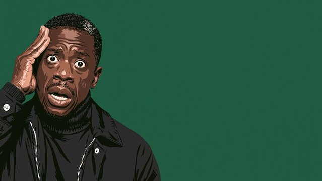 Surprised Black Man With Hand On Head.