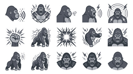 Black and white gorilla mascot logo icons set. © Talefi