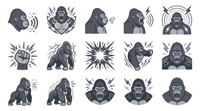 Black and white gorilla mascot logo icons set.