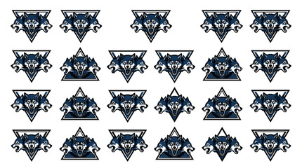 Blue wolf mascot head badges and icons. © Talefi