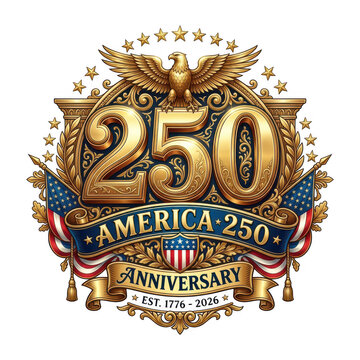 250th anniversary of america emblem with eagle and flags isolated on transparent background