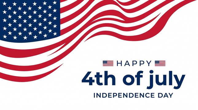 American flag background for Happy 4th of July, Independence Day celebration banner with waving US flag, patriotic red white and blue holiday graphic