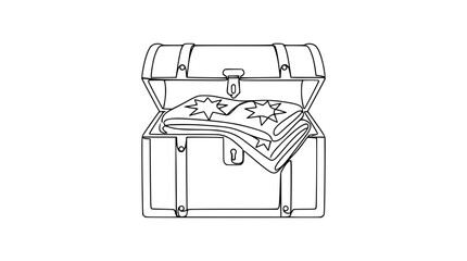 Open Treasure Chest with Folded Blanket Featuring Stars - Line Art © chici