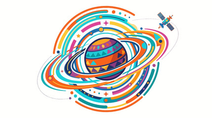 Colorful planet, orbital illustration, vibrant space, astronomy vector isolated on White Background © MD