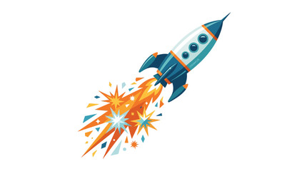 Rocket ship, blast off, colorful illustration, launch vehicle, space exploration isolated on White Background © MD