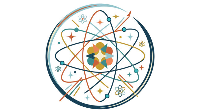 Atom, science icon, colorful vector, educational symbol, chemistry logo isolated on White Background