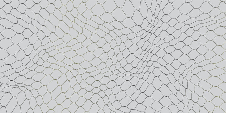 Abstract wavy grid background with distorted mesh pattern, 3D wave line texture on grey background
