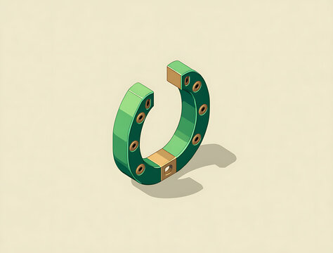 St. Patrick's Day green horseshoe with gold accents on simple background